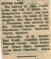 Lamb, Jennie (Funeral Notice)